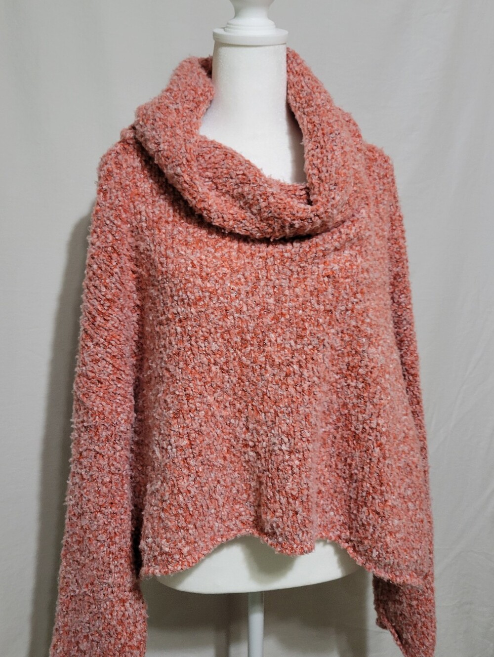 Free People Boho Chic Coral Pink Plush Cowl Neck Sweater